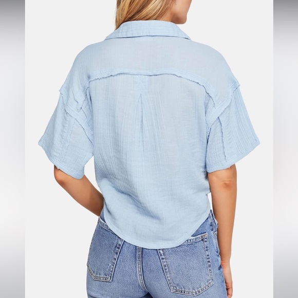 We The Free FREE PEOPLE Full of Light Blue Short Slv Crop Top $88 NWT L M S XS - Picture 2 of 13